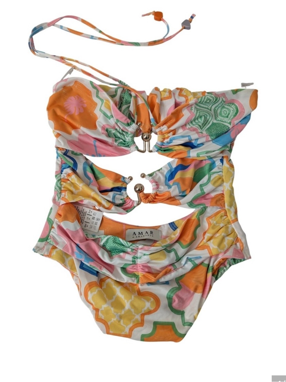 Amar By Amarante One-Piece Swimsuit Size Medium Colorful Cut Out Brazil Beachy
